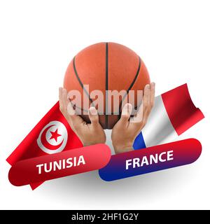 Basketball-Wettkampfspiel, Nationalmannschaften tunesien gegen frankreich Stockfoto