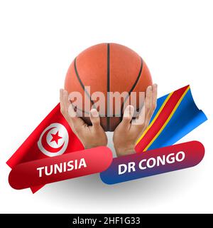 Basketball-Wettkampfspiel, Nationalmannschaften tunesien gegen dr kongo Stockfoto