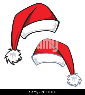 2 Cartoon Vektor weihnachtsmann weihnachtsmützen isoliert auf weißem Hintergrund Stock Vektor