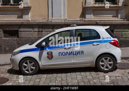 Sofia, Bulgarien - 18 2019. Mai: Polizeiauto auf der Straße geparkt. Stockfoto