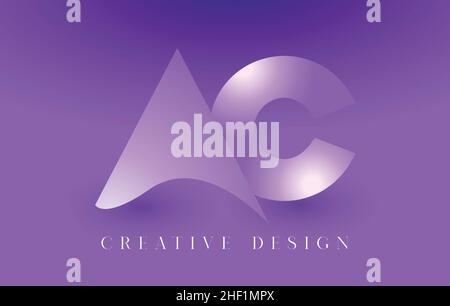 AC Logo Letter Design Konzept mit abstrakten minimalistischen Buchstaben in einem trendigen Stil. AC-Symbol Buchstabe Logo Vektor-Illustration mit violettem Gradienten-Backgro Stock Vektor