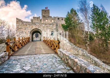 Mittelalterliche Burg Strecno in der Nähe Zilina Stadt, Slowakei, Europa. Stockfoto