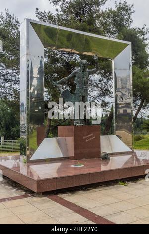 PODGORICA, MONTENEGRO - 4. JUNI 2019: Vladimir Vysotsky Statue in Podgorica, Hauptstadt von Montenegro Stockfoto