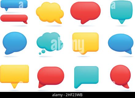 3D Sprechblasensymbol, leere Chat-Nachricht oder Kommentar. Realistischer Sprechblase und Denkblase, Vektor-Set für Social-Media-Textbenachrichtigungen. Comic Clouds für Online-Diskussionen oder -Gespräche Stock Vektor