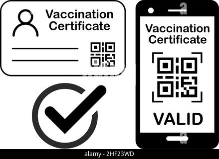 Symbol Für Covid-19-Impfzertifikat Abbildung. Karte und Smartphone-Bildschirm als Nachweis, dass Sie gegen das Corona-Virus geimpft wurden. Vektor Stock Vektor