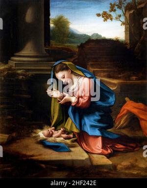 Anbetung des Christkindes von Correggio (Antonio Allegri da Correggio, 1489-1534), Öl auf Leinwand, c.. 1518-20 Stockfoto