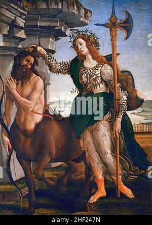 Pallas und der Zentaur von Sandro Botticelli (Alessandro di Mariano di Vanni Filippi, c.1445-1510), Tempera auf Leinwand, c. 1480-85 Stockfoto