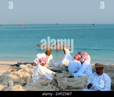 Arabisches traditionelles Fischerleben OMAN, KATAR Stockfoto