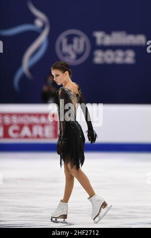 Tallinn, Estland. 13 2021. Januar: Anna SHCHERBAKOVA (RUS), während des Women Short Program, bei den ISU Eiskunstlauf-Europameisterschaften 2022, in der Tondiraba Ice Hall, am 13. Januar 2022 in Tallinn, Estland. Quelle: Raniero Corbelletti/AFLO/Alamy Live News Stockfoto