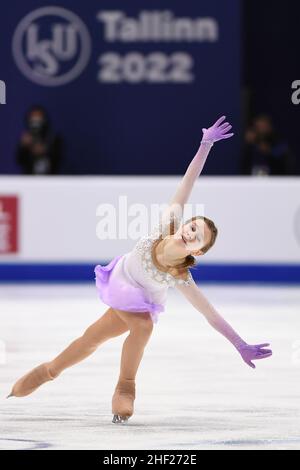 Tallinn, Estland. Januar 13 2021: Ekaterina KURAKOVA (POL), während des Women Short Program, bei den ISU-Europameisterschaften im Eiskunstlauf 2022, in der Tondiraba Ice Hall, am 13. Januar 2022 in Tallinn, Estland. Quelle: Raniero Corbelletti/AFLO/Alamy Live News Stockfoto