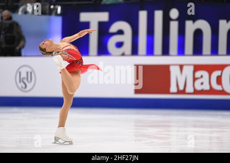 Tallinn, Estland. 13 2021. Januar: Loena HENDRICKX (Bel), während des Women Short Program, bei den ISU-Europameisterschaften im Eiskunstlauf 2022, in der Tondiraba Ice Hall, am 13. Januar 2022 in Tallinn, Estland. Quelle: Raniero Corbelletti/AFLO/Alamy Live News Stockfoto