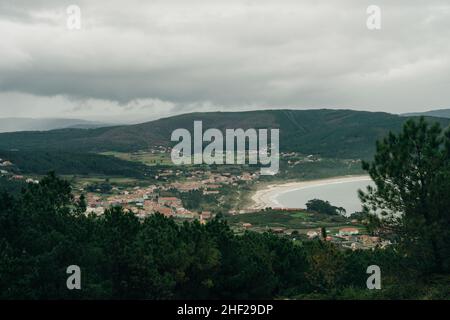 Blick auf Fisterra vom Monte Facho in spanien. Hochwertige Fotos Stockfoto