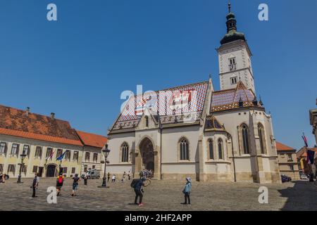 ZAGREB, KROATIEN - 13. JUNI 2019: Markuskirche in Zagreb, Kroatien Stockfoto