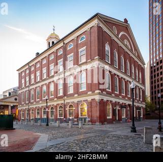 Faneuil Hall und Quincy Market in Boston, MA, USA. Stockfoto