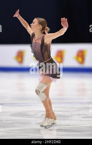 Tallinn, Estland. 13 2021. Januar: Alexandra FEIGIN (BUL), während des Women Short Program, bei den ISU-Europameisterschaften im Eiskunstlauf 2022, in der Tondiraba Ice Hall, am 13. Januar 2022 in Tallinn, Estland. Quelle: Raniero Corbelletti/AFLO/Alamy Live News Stockfoto