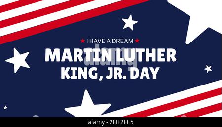 Digitale Composite-Bild von martin luther King jr Tag Text über amerikanische Flagge mit Sternen und Streifen Stockfoto