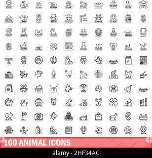 100 Tier-Icons gesetzt. Umreißen Abbildung von 100 Tier-Symbole Vektor-Set isoliert auf weißem Hintergrund Stock Vektor