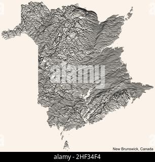 Topographische Reliefkarte des kanadischen Territoriums von NEW BRUNSWICK, KANADA mit schwarzen Konturlinien auf beigem Hintergrund Stock Vektor