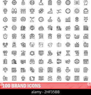 100 Markensymbole eingestellt. Skizzieren Sie die Darstellung von 100 Markensymbolen, die auf weißem Hintergrund isoliert sind Stock Vektor