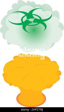 Isometrischer Vektor des Symbols für nukleare Explosion. Atombombenexplosion, radioaktive Wolke. Pilzwolke, Atomkrieg, Apokalypse Stock Vektor