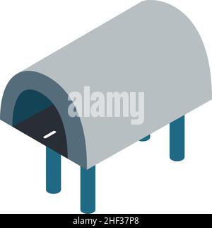 Isometrischer Vektor des Straßentunnels. Symbol für die Einfahrt zum Autobahntunnel. Moderne leere Autobahnstraße, Autobrücke, gewölbter Tunnel, Verkehrsinfrastruktur Stock Vektor