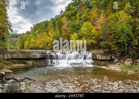 Taughannock Creek während der Herbstfärbung der Blätter in der Finger Lakes-Region im Bundesstaat New York. Stockfoto