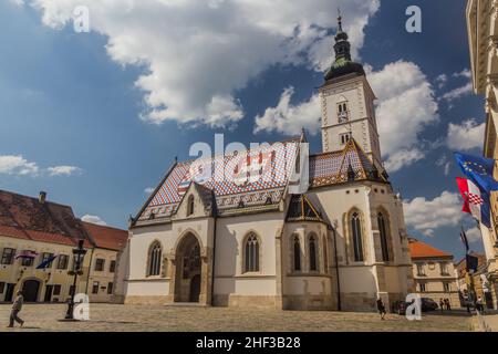 ZAGREB, KROATIEN - 13. JUNI 2019: Markuskirche in Zagreb, Kroatien Stockfoto