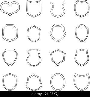 Schildset-Symbole in Umrissform isoliert auf weißem Hintergrund Stock Vektor