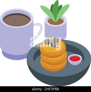 Isometrischer Vektor für das Symbol für den Morgenkaffee. Cafe Street. Stadtrestaurant Stock Vektor