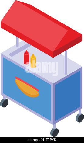 Isometrischer Vektor des Hotdog-Cart-Symbols. Cafe Street. Stadtrestaurant Stock Vektor