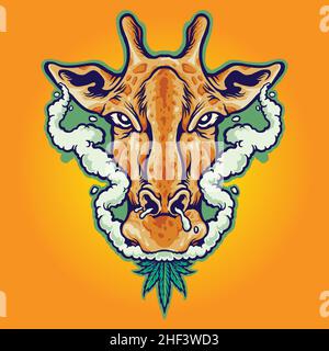 Giraffe Rauchen Marihuana Blätter Vektor-Illustrationen für Ihre Arbeit Logo, Maskottchen Merchandise T-Shirt, Aufkleber und Label-Designs, Poster Stock Vektor