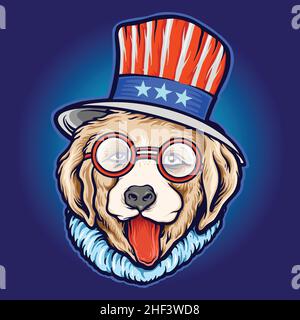 American hat Cool Dog Day Sonnenbrille Vektor-Illustrationen für Ihre Arbeit Logo, Maskottchen Merchandise T-Shirt, Aufkleber und Label-Designs, Poster Stock Vektor