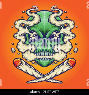 Totenkopf Rauchen ein Marihuana Vektor-Illustrationen für Ihre Arbeit Logo, Maskottchen Merchandise T-Shirt, Aufkleber und Label-Designs, Poster, Grußkarten Stock Vektor