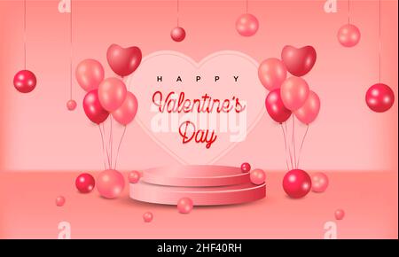 Podium 3D Liebe Form und Ballon niedlich valentinstag schönen Hintergrund Stockfoto