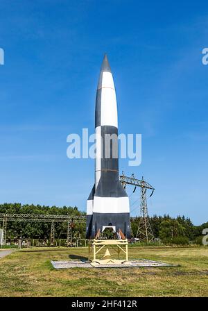 Deutsche WW2V2-Rakete in Peenemünde Stockfoto
