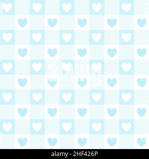 Nahtloses Muster am Valentinstag mit Gingham. Blauer vichy karierter Hintergrund mit Herzen. Vektor. Stock Vektor