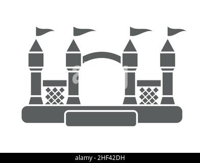 Hüpfburg aufblasbare Burg. Turm und Ausrüstung für Kinderspielplatz. Schild mit dem springenden Haus. Symbol für die Silhouette des Glyphen-Vektors Stock Vektor
