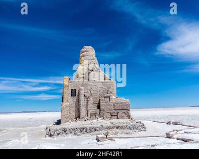 Die Dakar Bolivien Denkmal im Salar de Uyuni, Bolivien Stockfoto