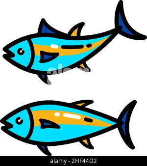 Farbvektor-Symbol für Gelbflossen-Thunfisch. Gelbflossen Thunfisch-Schild im trendigen Stil. Symboldarstellung isoliert auf weißem Hintergrund. Stock Vektor