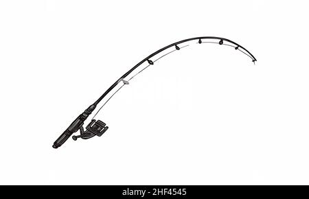 Symbol für Angelrute. Seitenansicht. Holzstab. Vektorgrafik flach. Das isolierte Objekt auf weißem Hintergrund. Isolieren. Stock Vektor