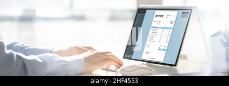 Online Digital E Invoice Statement auf Laptop Stockfoto