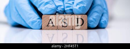 ASD Autistic Syndrome Disorder Wort. Gesundheitstherapie Stockfoto