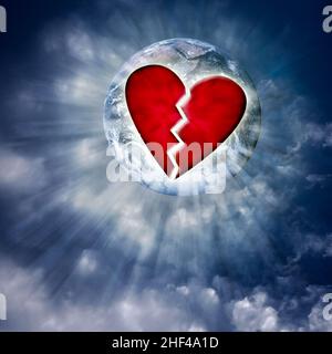 Ein gebrochenes Herz verschlingt die Erde Stockfoto