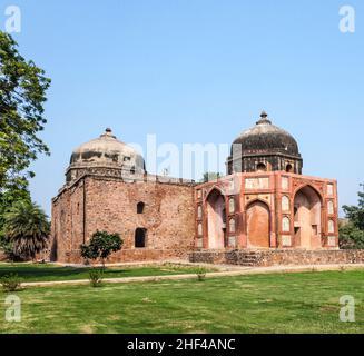 Indien, Delhi, Humayun's Grabmal, gebaut von hamida Banu begonnen in 1565-72 N.CHR. das früheste Beispiel der persischen Einfluss in indischen Architektur Stockfoto