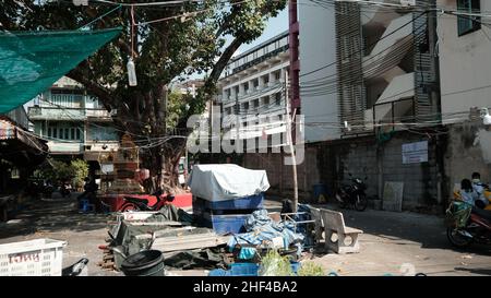 ThEWET BLUMENMARKT, Wat Sam Phraya, Phra Nakhon BANGKOK, THAILAND Stockfoto