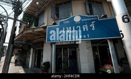 ThEWET BLUMENMARKT, Wat Sam Phraya, Phra Nakhon BANGKOK, THAILAND Stockfoto