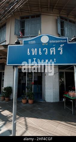 ThEWET BLUMENMARKT, Wat Sam Phraya, Phra Nakhon BANGKOK, THAILAND Stockfoto