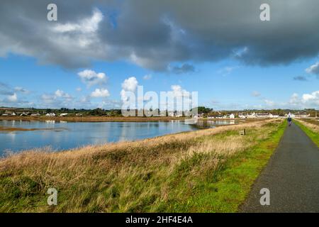 Das Dorf Malltraeth an der Afon-Cefni- und Cefni-Mündung, Anglesey, Wales, Großbritannien Stockfoto
