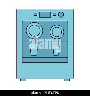 Symbol für Geschirrspüler mit Utensilien. Vektordarstellung in flacher Linienform auf weißem, isoliertem Hintergrund. Stock Vektor