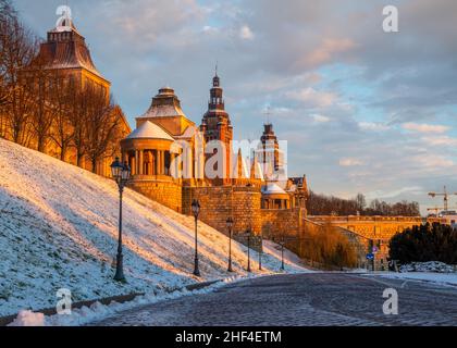 Haken Terrasse in Stettin an einem Wintermorgen Stockfoto